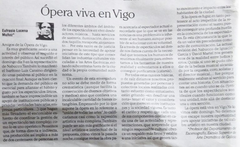 Ópera viva en Vigo, por Eufrasio Lucena