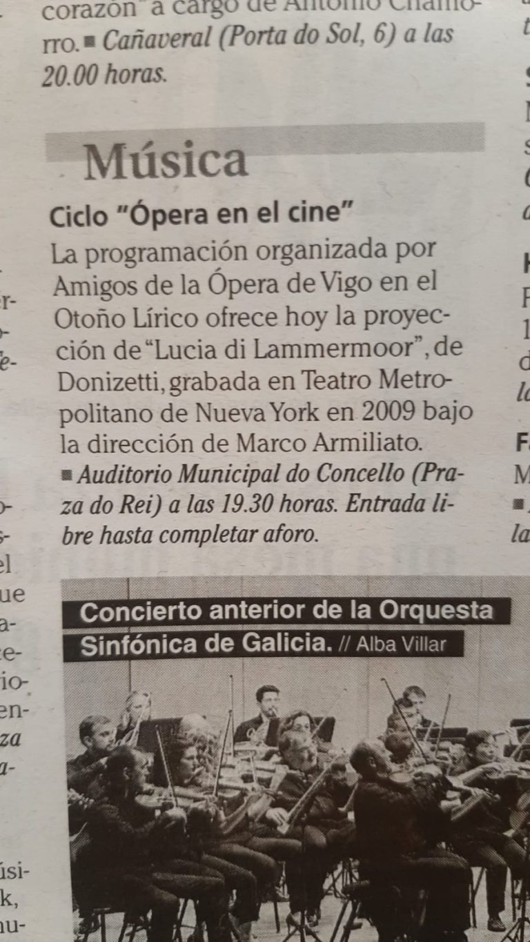 Faro de Vigo. Agenda Lucia Lammermoor