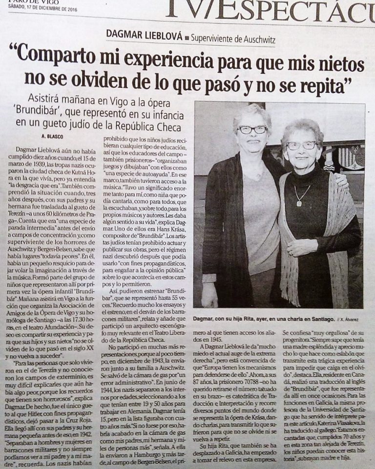 Dagmar Lieblová, superviviente de Tezerín mañana en nuestro Brundibar