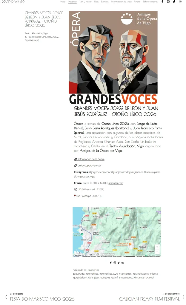 Loving Vigo incluye en su agenda el recital Grandes Voces del Otoño Lírico de Vigo 2026