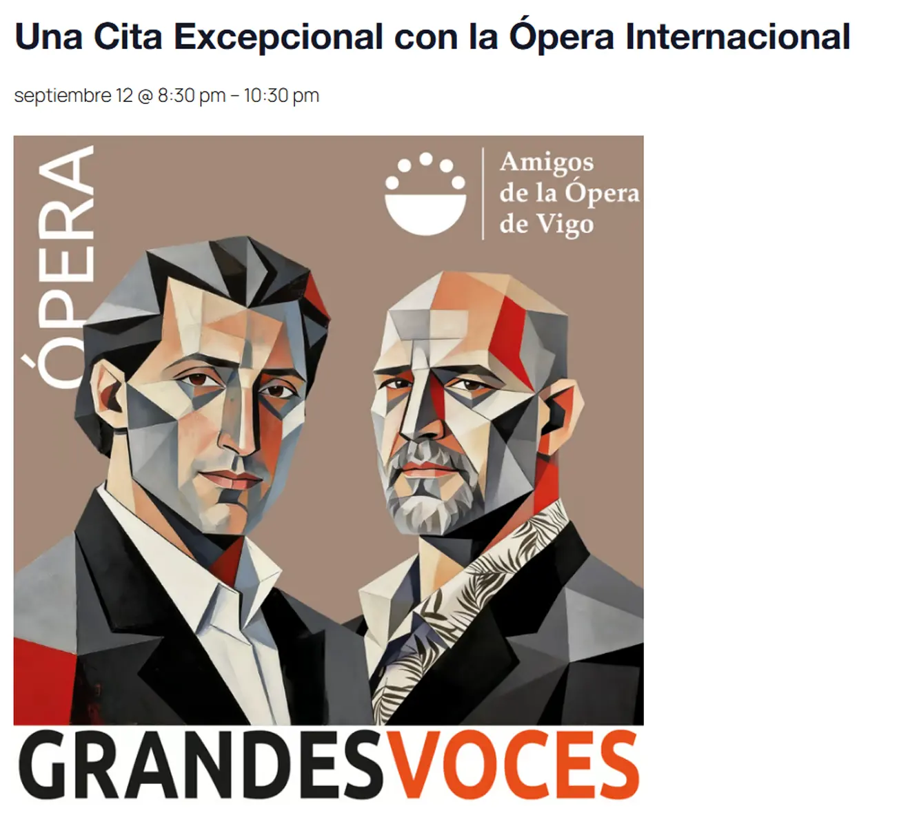 Galicia.info recoge el recital Grandes Voces del Otoño Lírico de Vigo 2026 en su calendario de eventos