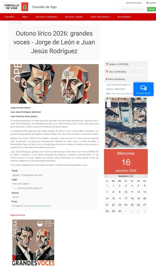 El Concello de Vigo recoge el recital Grandes Voces del Otoño Lírico 2026