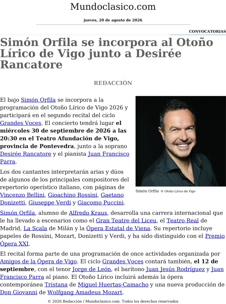 Simon Orfila en Grandes Voces. Otoño Lírico