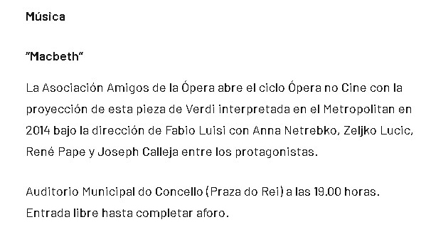 Faro de Vigo. Macbeth en Ópera no Cine