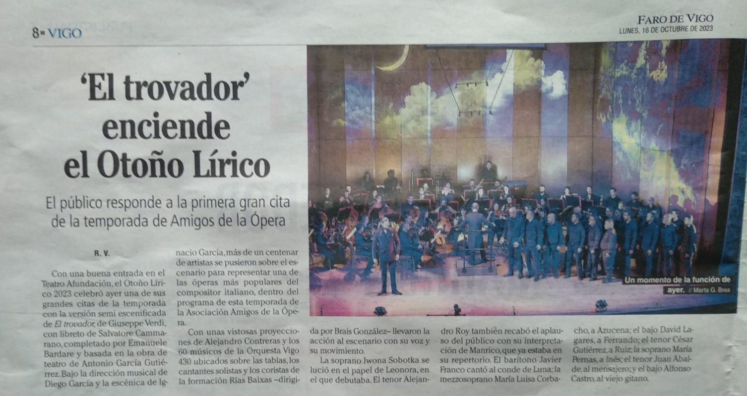Faro de Vigo. Reseña Ópera Trovador